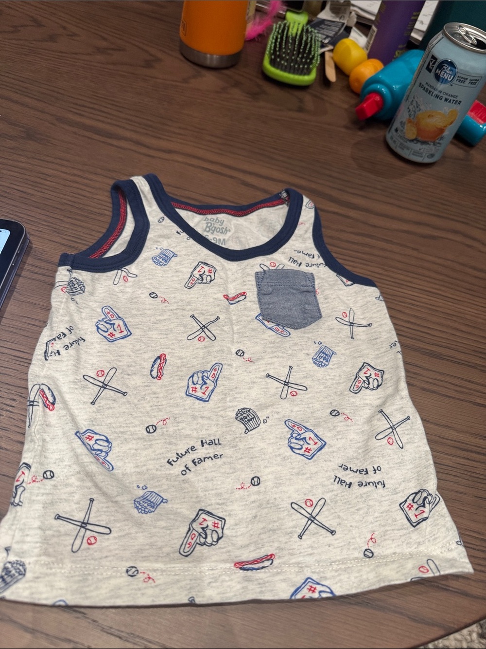 Baby Basics Gray Baseball-Print Tank Top with Navy Trim
